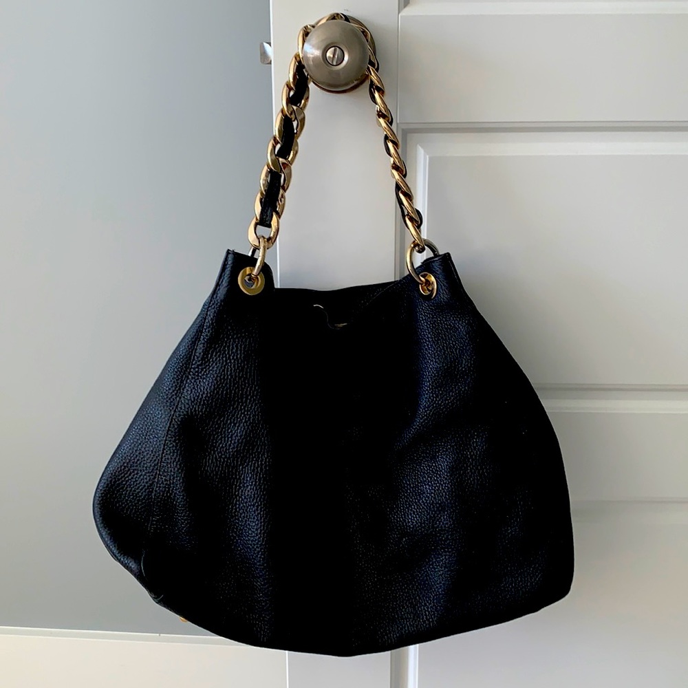 Mark & Graham Black Handbag With Gold Tone and Black Handle.